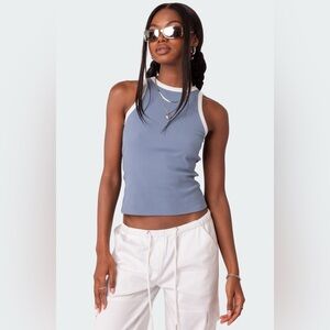 Edikted Contrast Ribbed Blue Tank Top